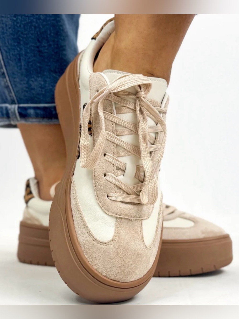 Corkys Cream and Brown Leopard Accent Sneakers - Picture 3 of 9